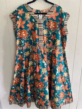 Disney Dress Shop Moana Hawaiian Print Fit & Flare Size XL Organic Cotton